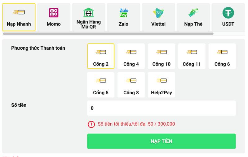 Hướng Dẫn Nạp Tiền Betvisa Bằng Nhiều Phương Thức 2 Nạp tiền nhanh
