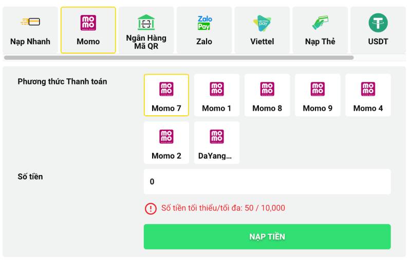 Hướng Dẫn Nạp Tiền Betvisa Bằng Nhiều Phương Thức 3 Nạp tiền qua ví điện tử (MoMo, ZaloPay, ViettelPay)